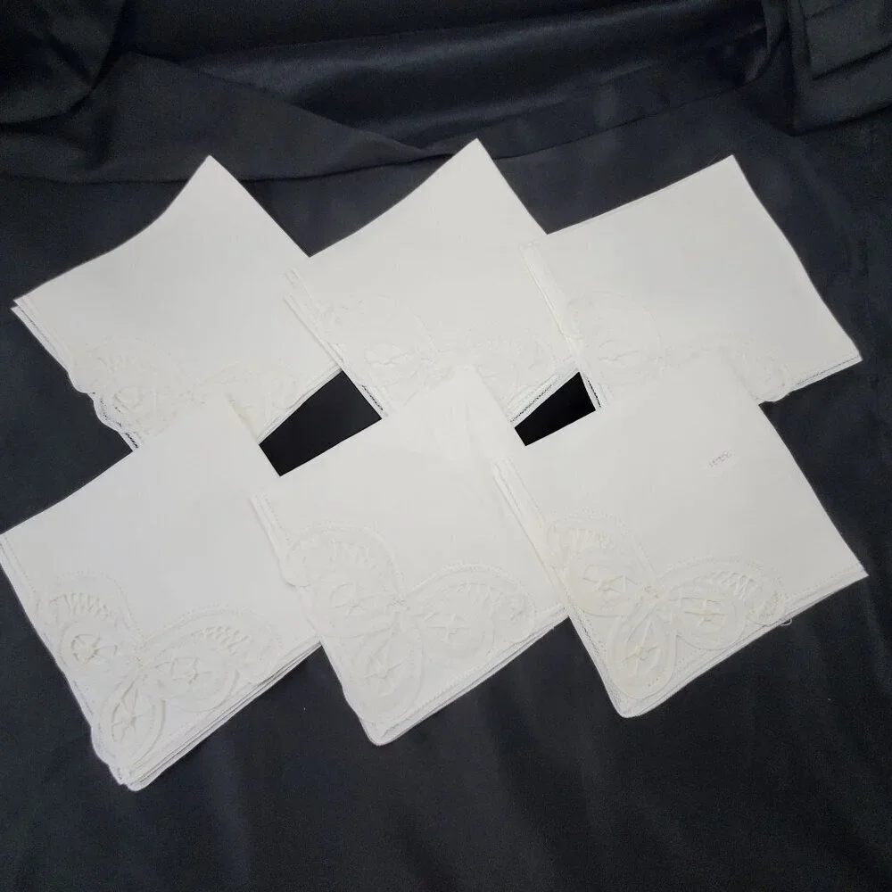 VTG New White Belgium Battenberg Lace Linen Napkins 12